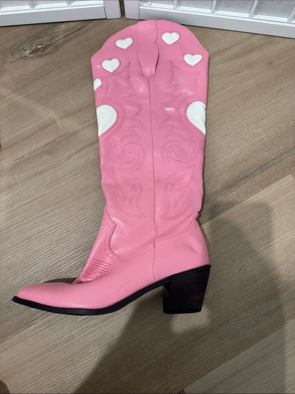Pink Heart Western Knee-High Boots - Women